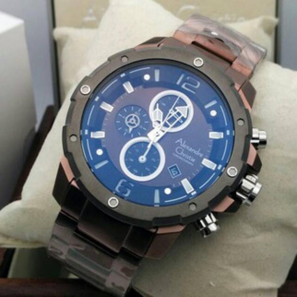 Jam Tangan Pria Alexandre Christie Ac6410 Original Brown Bagus