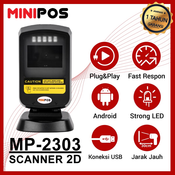 Barcode Scanner 1D+2D MINIPOS MP-2303 Omni, QRCODE, Kabel USB, Kaki Stabil