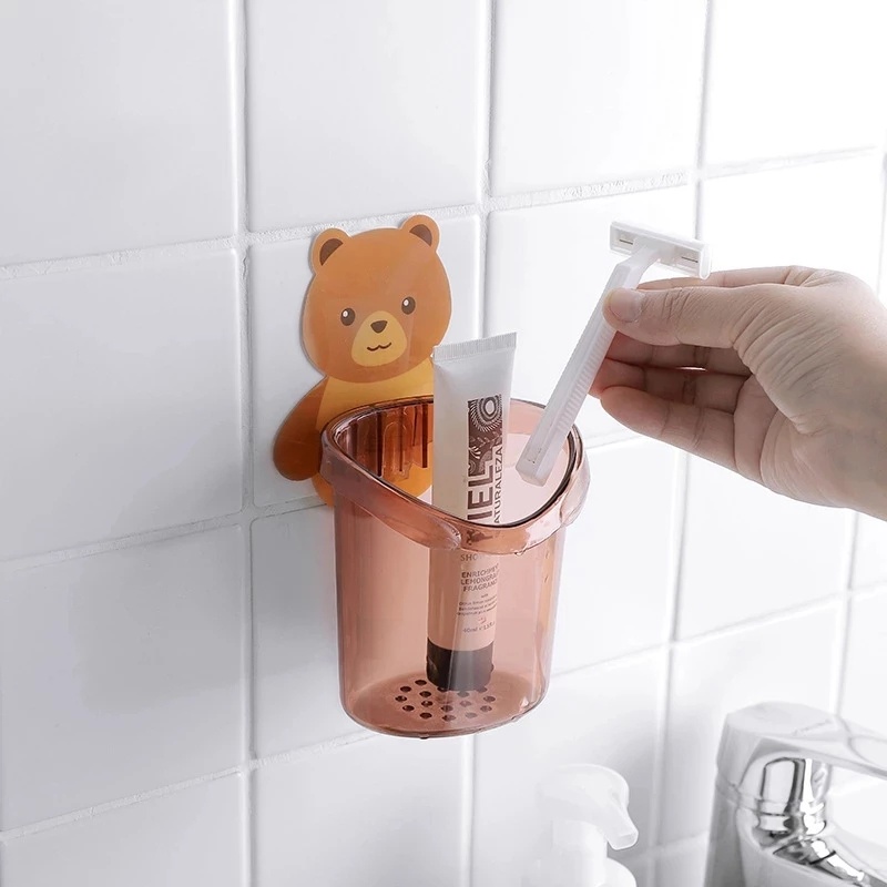 Bathroom Cartoon Cute Bear Cosmetic Brush Toothbrush Storage Rack Drain Rack