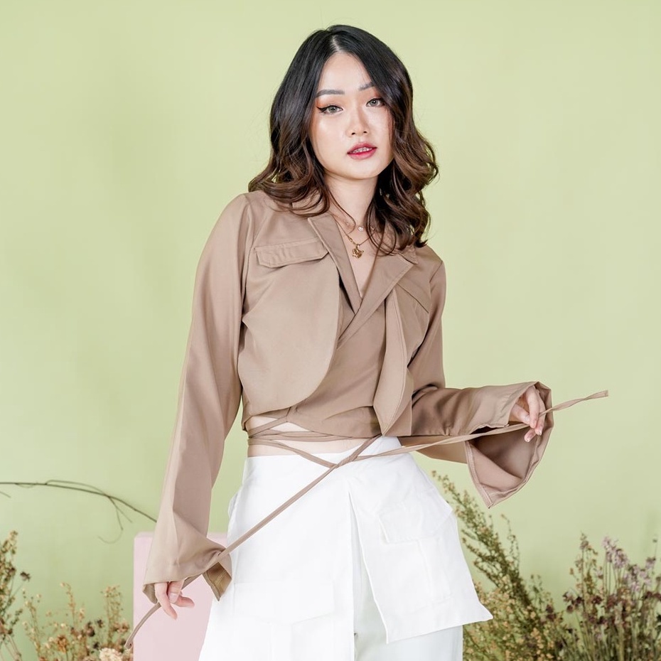 Tied Blazer Salti Atasan Top Wanita