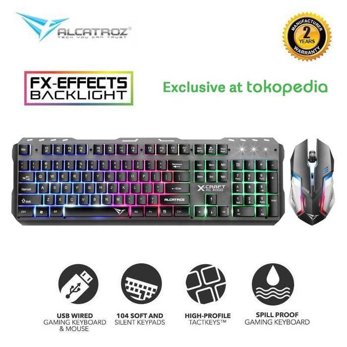 Alcatroz X-Craft XC-3000 Spill Proof Gaming Keyboard + Mouse Combo Backlight