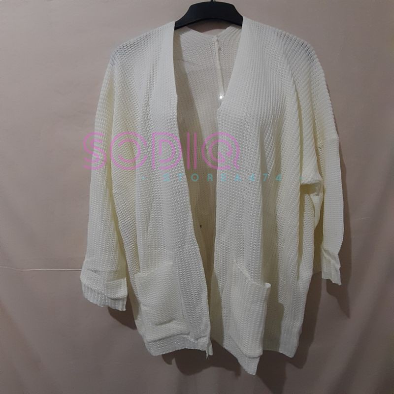 Cardigan Oversized Cardi Outer LOOCY PREMIUM Rajut Tebal Cardy Oversize Lavella Wanita-Off white/pth tulang