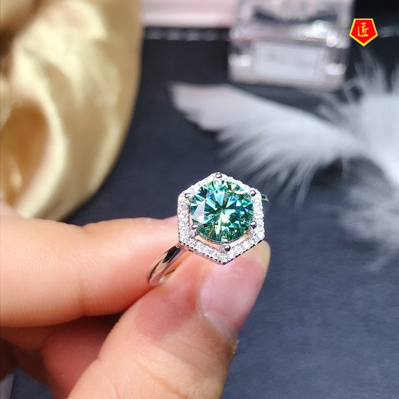 [Ready Stock]Simple Fashion Green Moissanite Ring