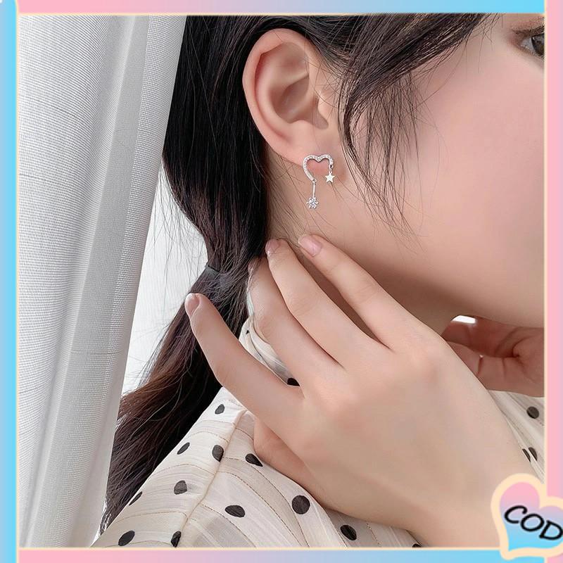 COD❤️ 925 Silver Stud Earrings Indah Cinta Fringe Girl Stars Anting Desain Kecil Berkualitas Tinggi-A.one