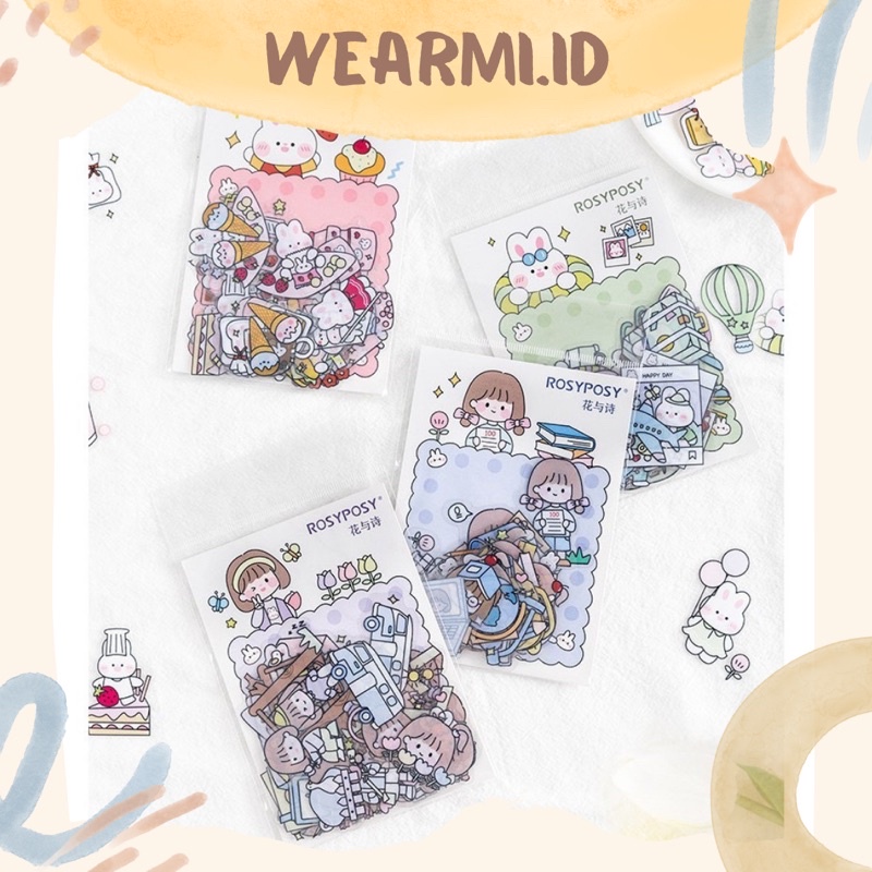 

40 pcs Sticker Pack Girl Rosy Posy Cute Bunny Aesthetic Bujo Jurnal DIY