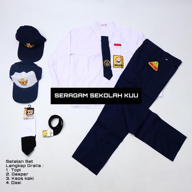 Setelan Super Lengkap Seragam Sekolah SMP LAKI BAJU PANJANG CELANA PANJANG Cowok