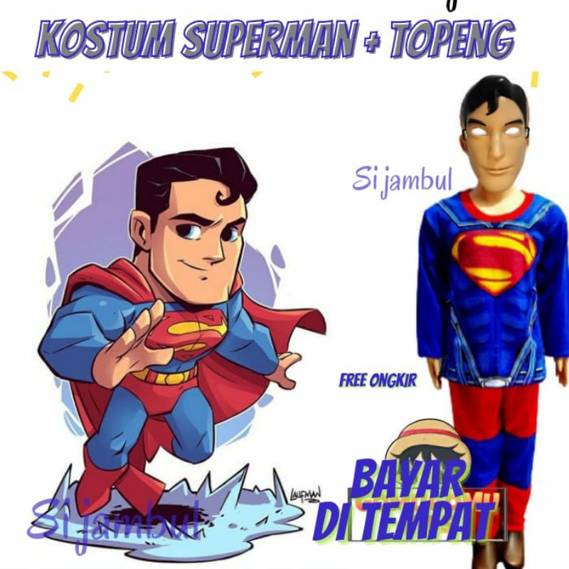 baju Superhero Anak Laki Laki Superman 5 tahun + Bonus Topeng