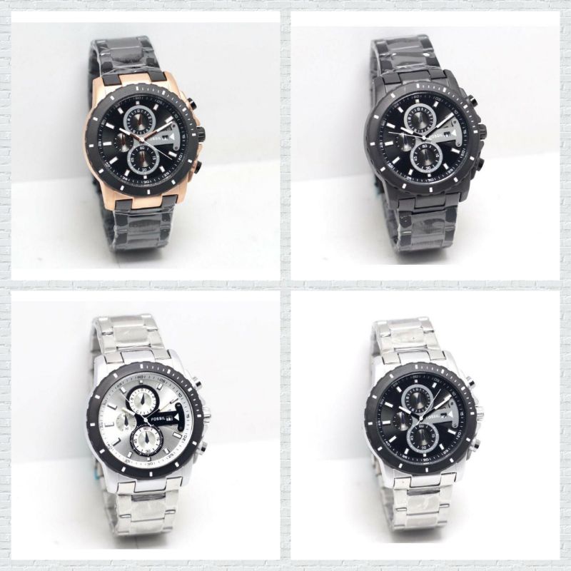 (Cod)Jam Tangan Pria F0S1L Crono Variasi Strap Rantai/Stell(Dikirim Jakarta)