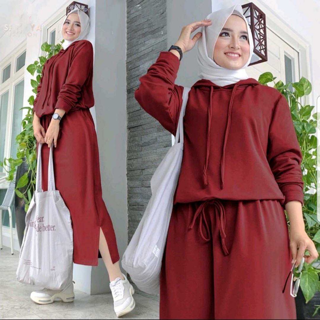 Set Alexa Setelan Hoodie Dan Rok Wanita Bisa Cod Ld 110 Bahan Bebiteri 3 Warna