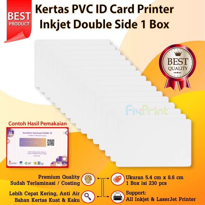 Kertas PVC Bahan ID Card Printer Inkjet 1 Box Kertas PVC Instant 5.4 X 8.6 Cm Double Side