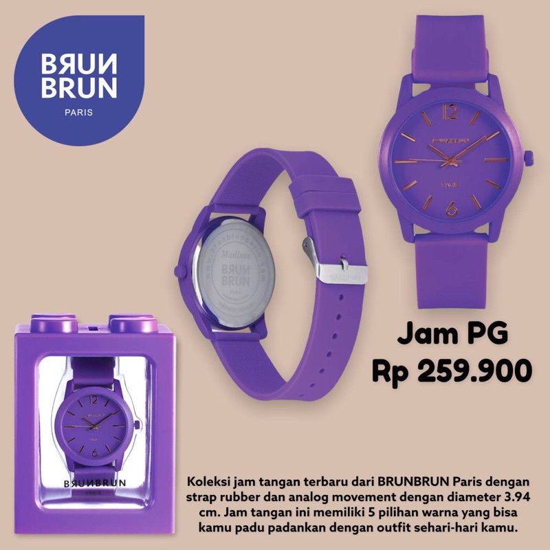 JAM TANGAN WANITA MADISON (BABY LAVENDER,LIGHT BLUE) BRUNBRUN PARIS HARGA PROMO MURAH