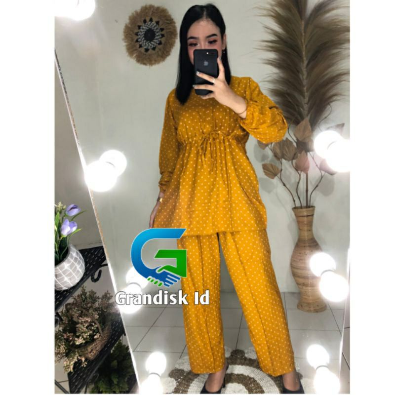 [BISA COD] Setelan Rayon motif Polkadot One Set Rayon Super Lengan Panjang