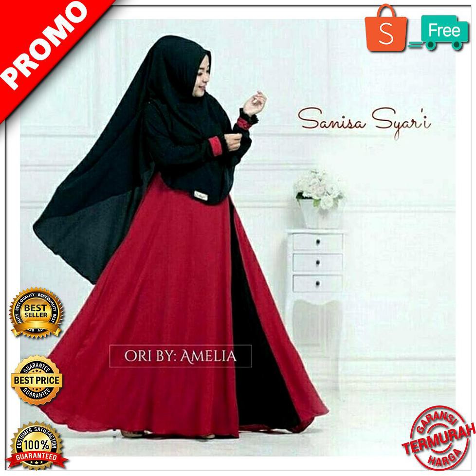 DISKON Gamis Syari Sanisa Merah Cabe LIMITED EDITION