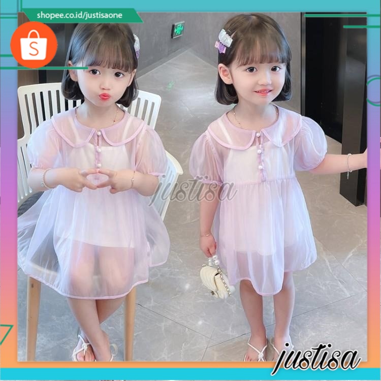 Promo !! Dress anak perempuan - dress 2in1 simple plain flimshy import ukuran 6bulan-3tahun (lilac)