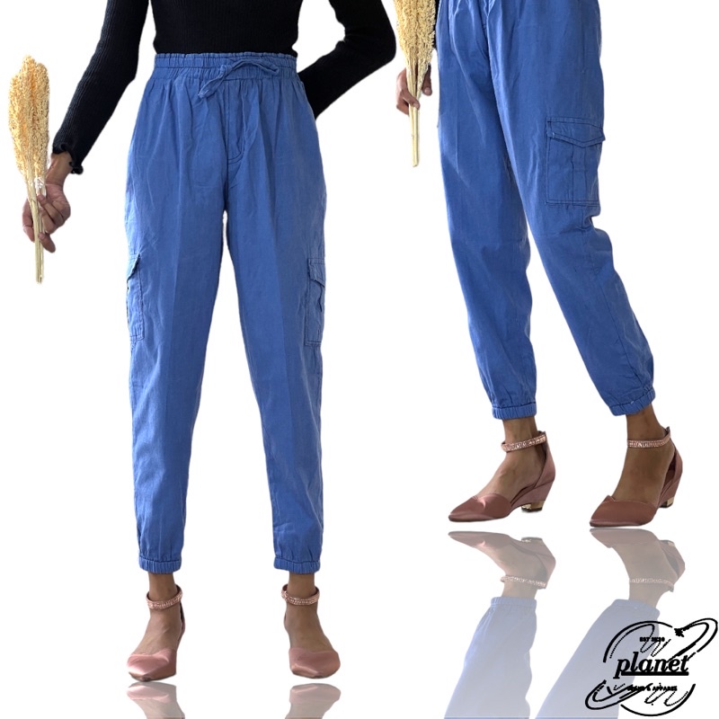 CELANA SOFT JEANS CARGO REMAJA ANAK WANITA TANGGUNG CELANA PANJANG POLOS CELANA PINGGANG TALI KARET KOLOR