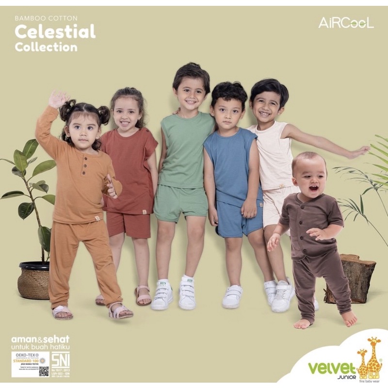 Velvet Junior AirCool Setelan Pendek Celana Panjang ( Kancing Dada ) Celestial Series-Piyama Anak