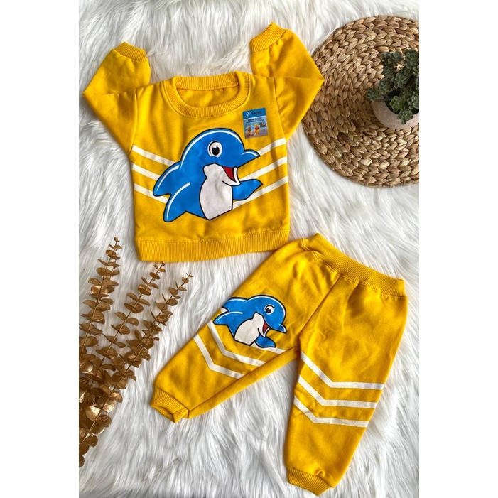 setelan sweater anak laki-laki/perempuan lengan panjang motif dolvin 3-18bulan