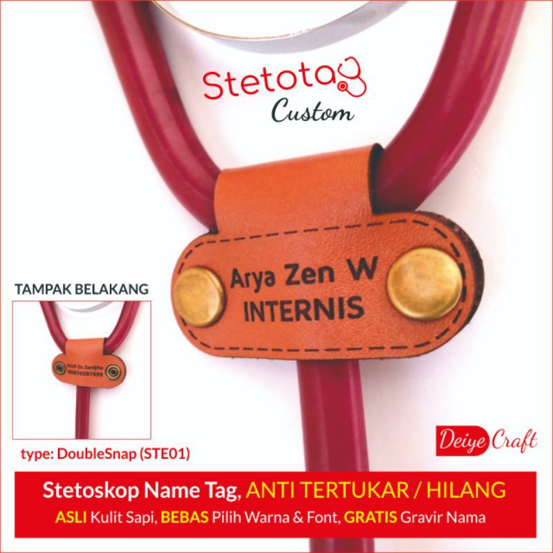 

Stetostag (Stetoskop Name Tag) Kulit Custom Nama Model DoubleSnap Best Seller