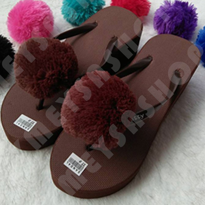 Sandal Wedges POMPOM Kualitas Super