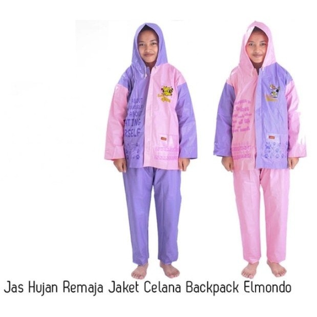 Jas Hujan Setelan Baju Celana Anak Remaja SD SMP Mantel Hujan Remaja Elmondo Back Pack 606