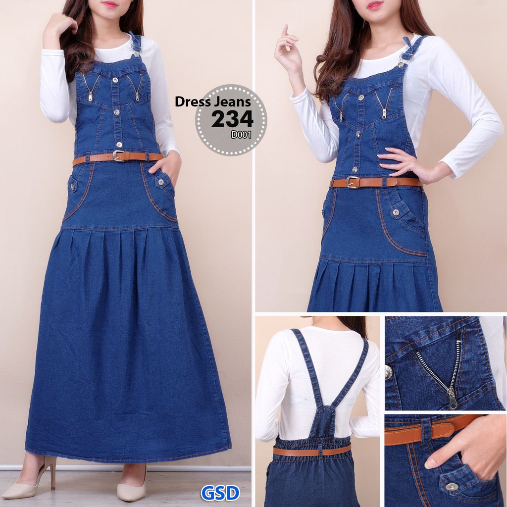 dress jeans 234/outer terusan dress jeans denim wanita/long dress jeans denim wanita/maxi long dress