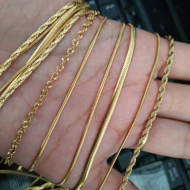 Kalung titanium gold panjang 60cm