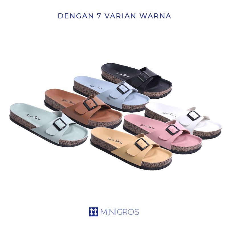 Sara Sara BILLY Sandal Slop Wanita Kekinian Sendal Kulit Cewek Birken Gesper Sol Puyuh Size 36 41 Terbaru