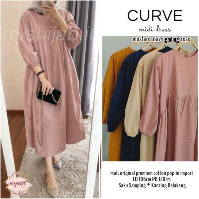 Seika Curve Midi Dress Polos Katun Linen