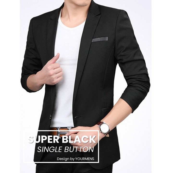 BLAZER SLIMFIT PRIA WARNA HITAM SUPER BLACK CASUAL BODY FIT PRIA BLACK EDITION NIKAYU STYLE