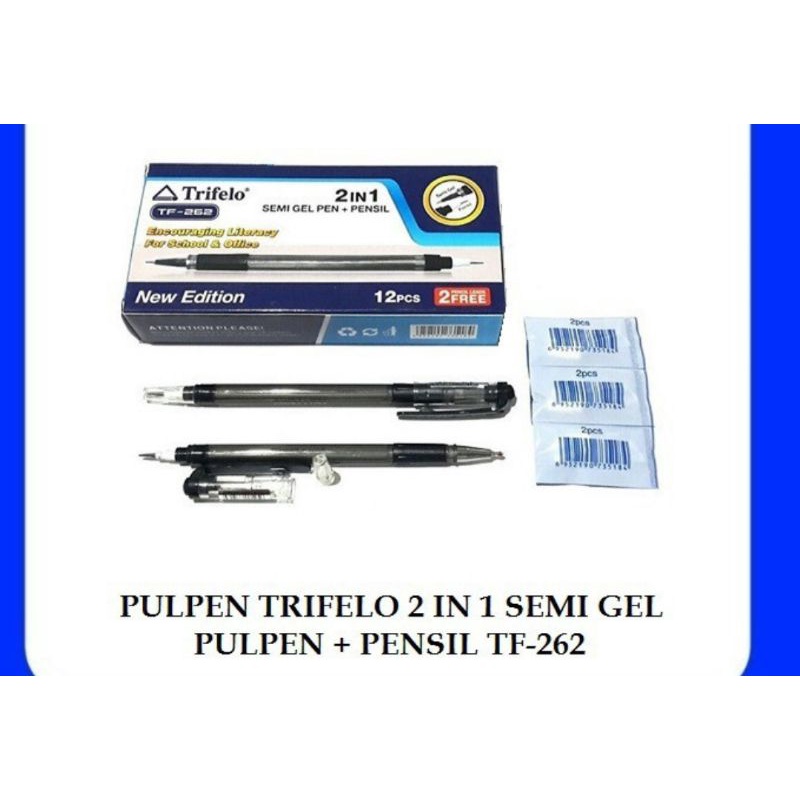 

pulpen semi gel + pensil trifelo TF-262/bonus reffil pensil 2pcs