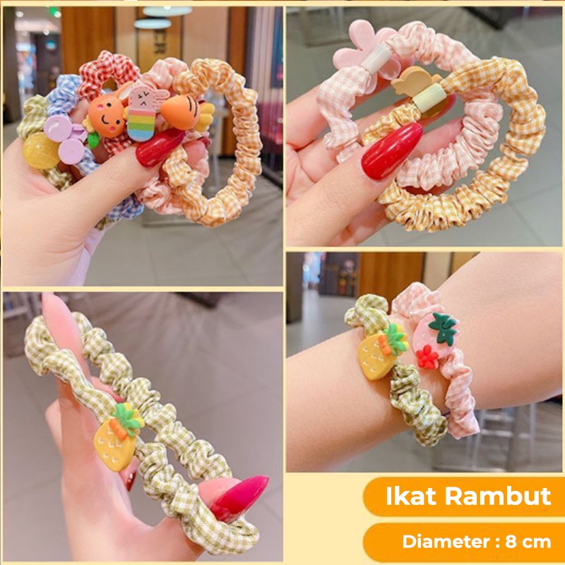 1 SET 10PCS IKAT RAMBUT MOTIF ANAK PEREMPUAN SCRUNCHIE AKSESORIS RAMBUT FASHION KOREA IMPORT AK92