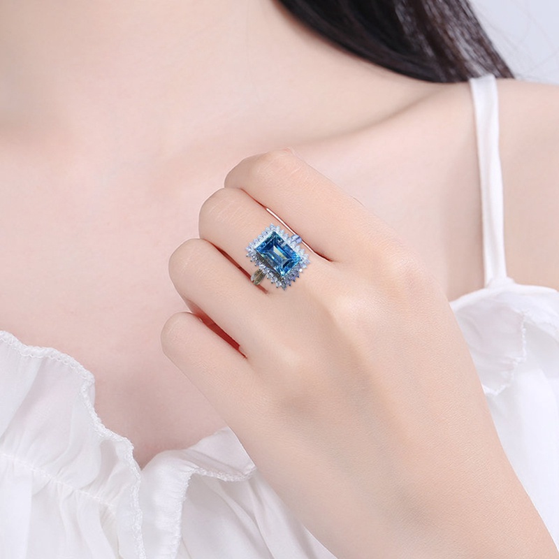 Fancyqube Cincin Wanita Hias Cz Biru Gaya Vintage Untuk Pesta Ulang Tahun