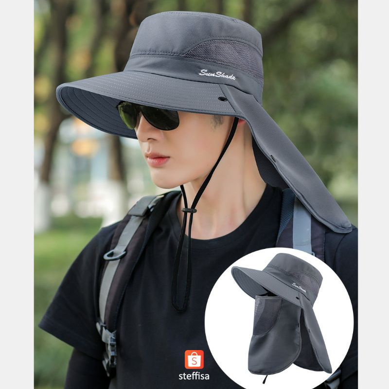 TOPI NELAYAN 3in1 | sunshade fisherman outdoor fishing gardening hat impor anti UV matahari ringan breathable masker pelindung wajah leher unisex pria wanita dewasa musim panas mancing berkebun