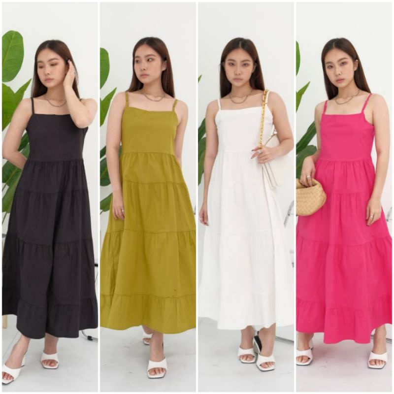 ❣️ SPECIAL PRICE ♡ PREMIUM ♡ ORIGINAL ! ALLICE VINTAGE PLAIN ADJUSTABLE TANK LAYER MAXI DRESS OVERALL OUTER ( HIJAB FRIENDLY )