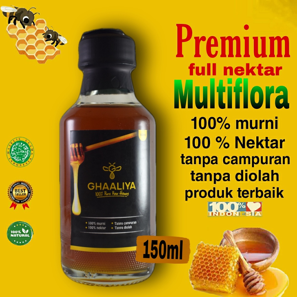 

Madu Ghaaliya Murni Asli 100% Nektar Bunga Multiflora premium terbaik 150ml/200gr original