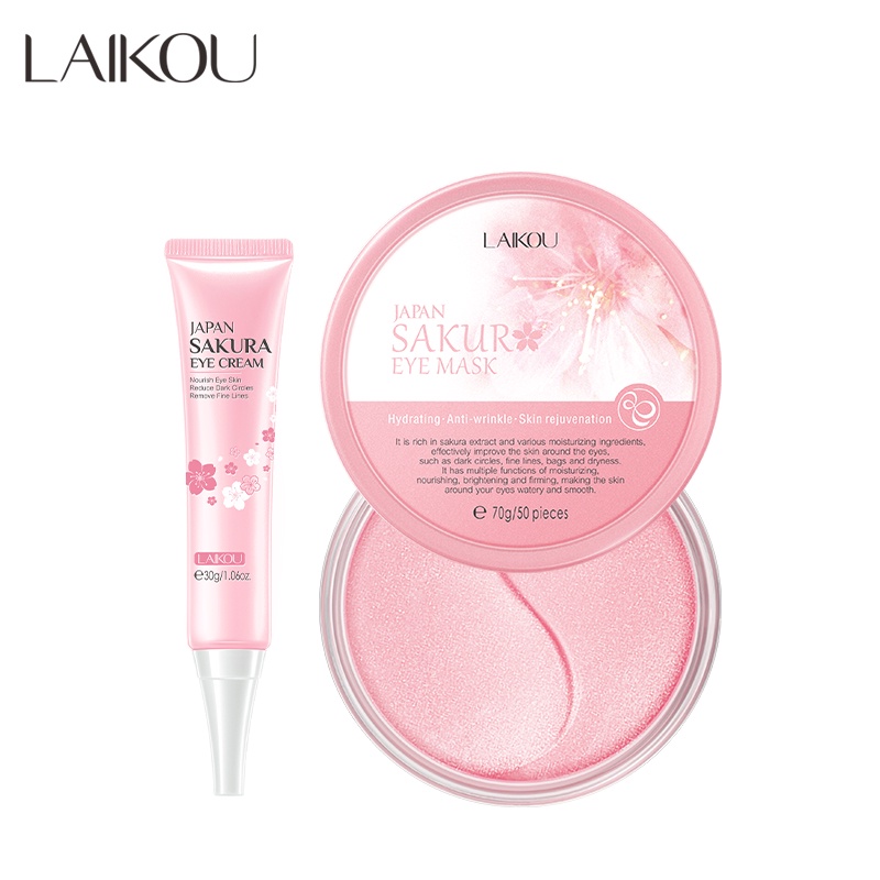 LAIKOU Sakura Masker Mata Menghilangkan Kantong Mata Lingkaran Hitam Krim Mata Menghaluskan 2 pcs