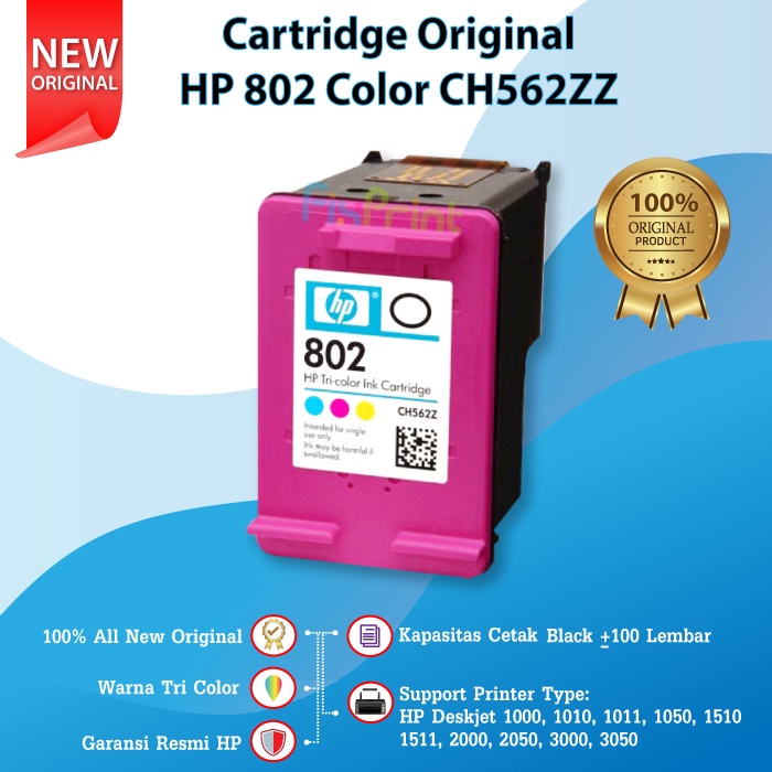 Cartridge HP 802 Tri-Colour Katrid Printer D1000 1000 1010 1011 1050 1510 1511 2000 2050 3000 3050