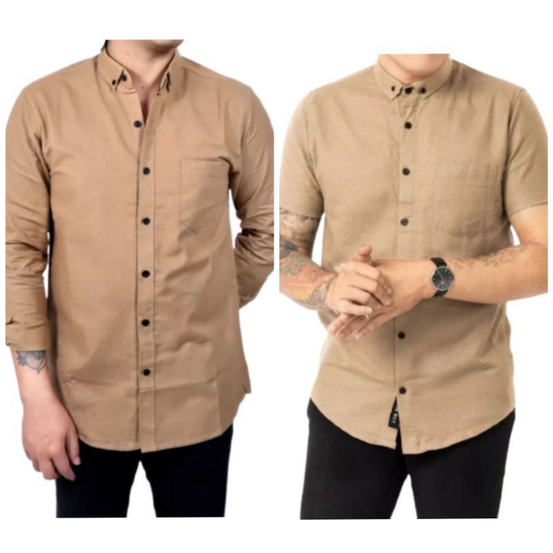 Kemeja Pria Coksu Polos M sampai XXXL Lengan Pendek & Panjang Kasual Kemeja Formal Cowok Cokelat Cok
