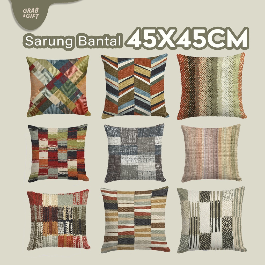 SARUNG Bantal Sofa Print 45X45 cm Motif Allington Patchwork Canvas Print Pillow Cushion 45 x 45 Grabandgift