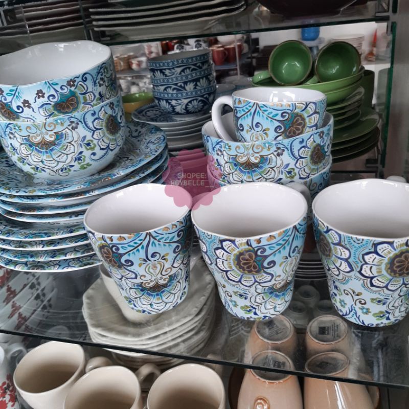 DINNER SET MAROKO BLUE ISI 16PC(4 DINNER PLATE 4 SALAD PLATE 4 BOWL 4 MUG) BAHAN TEBAL/PIRING SANGO/