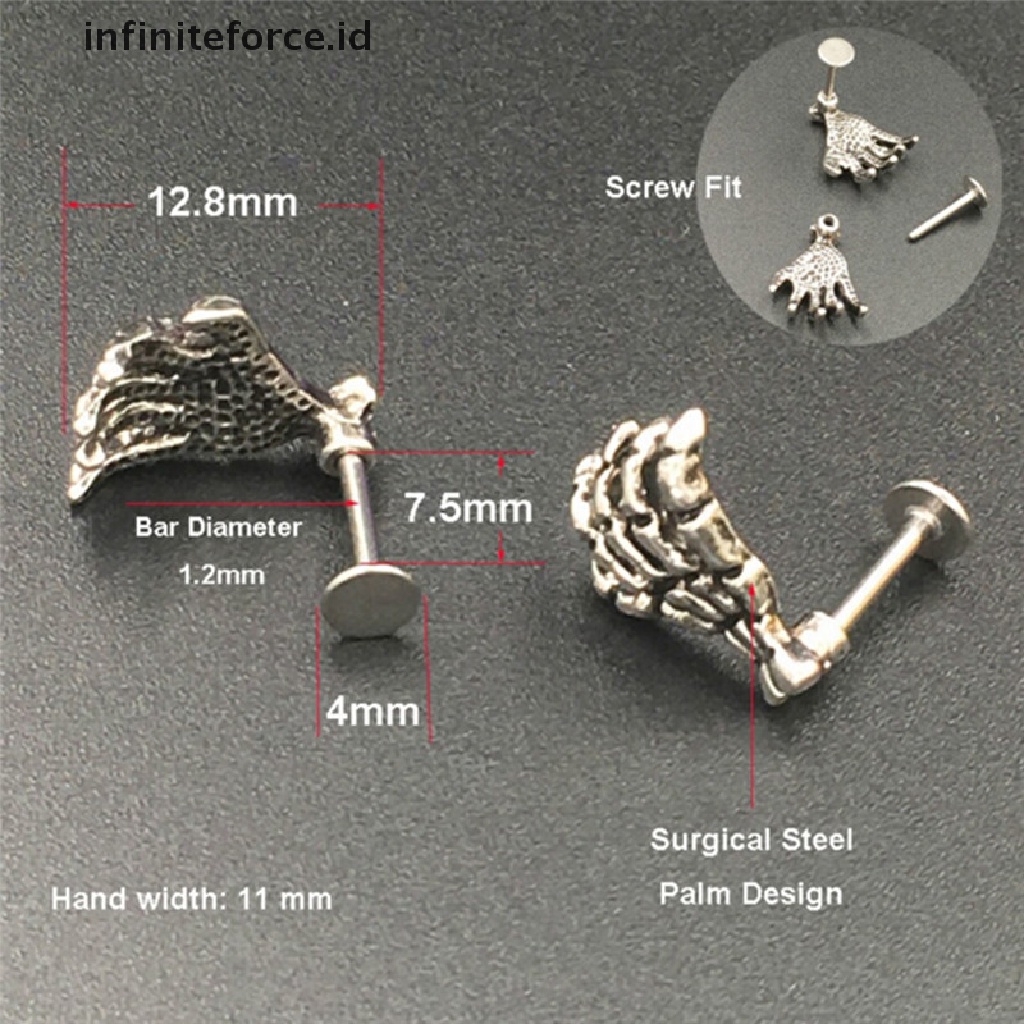 Anting Stud Desain Tangan Tengkorak Gaya Punk Untuk Wanita