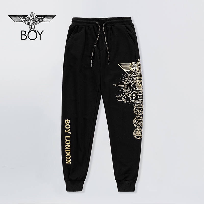 BOY3 CELANA JOGGER SPORT IMPORT BOY LONDON GOLD ON BLACK PRIA WANITA KOREA