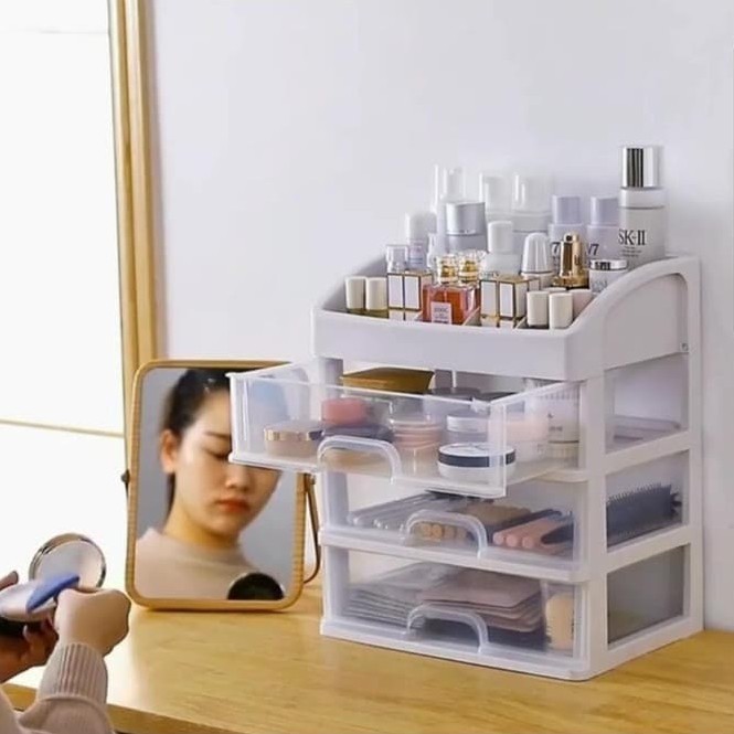 Rak Kosmetik 3 Laci Small Makeup Storage Box Susun Kotak Organizer Multifungsi Desktop Storage