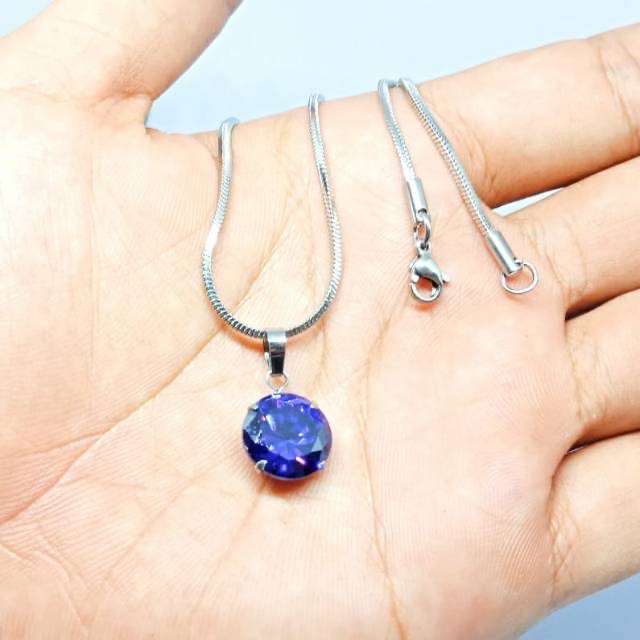 Kalung Liontin DIamond Biru Bulat Wanita