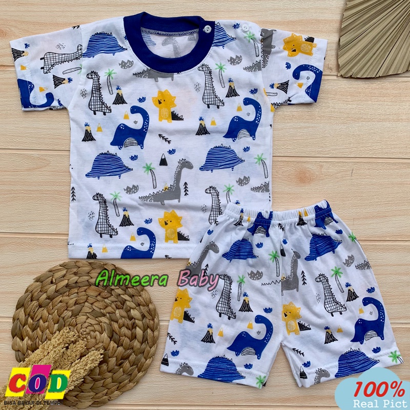 Setelan Baju Bayi Lengan Pendek Motif Dino Anak Usia 3-12 Bulan Almeera Baby and Kids