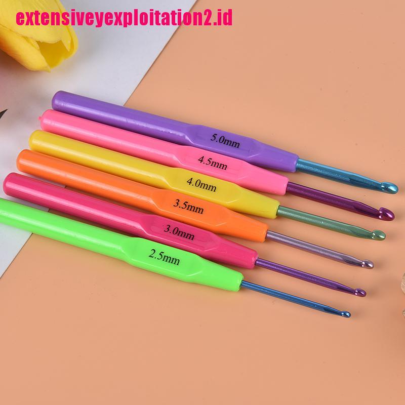 &lt; E2id &amp; &gt; 6pcs / set Jarum Rajut Multifungsi Bahan Aluminum Dengan Kait Plastik