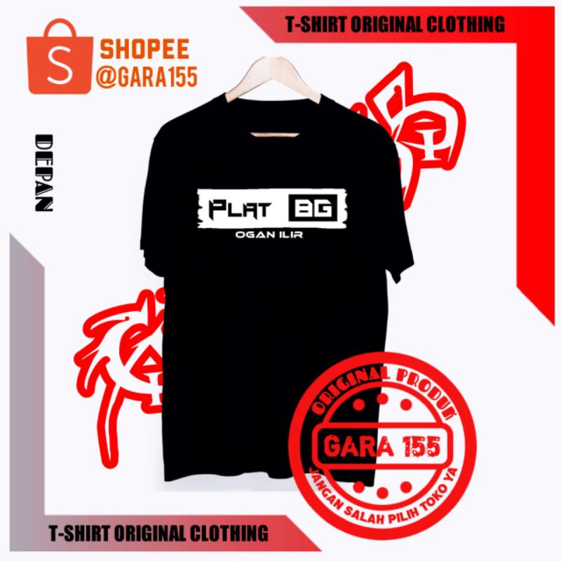 T-SHIRT KAOS HITAM REGULER DESAIN SIMPEL TULISAN PLAT BG OGAN ILIR / PALEMBANG / PAGARALAM / PRABUMU