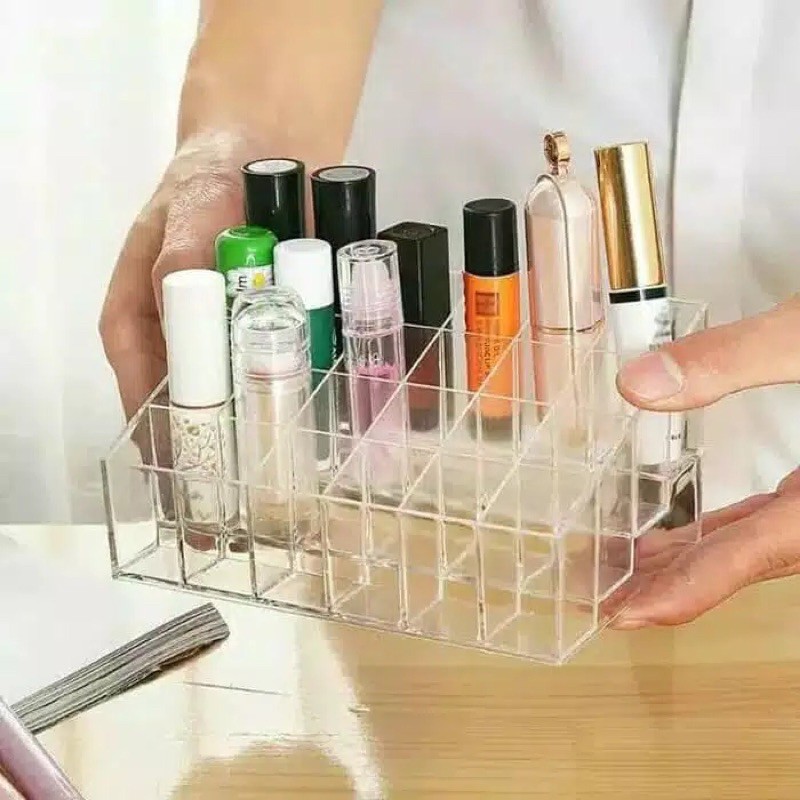 ✿ELYSABETHME✿ Rak lipstick bening acrylic display untuk hiasanb kamar meja rias toko kosmetik rapi lipcream lipbalm liptint