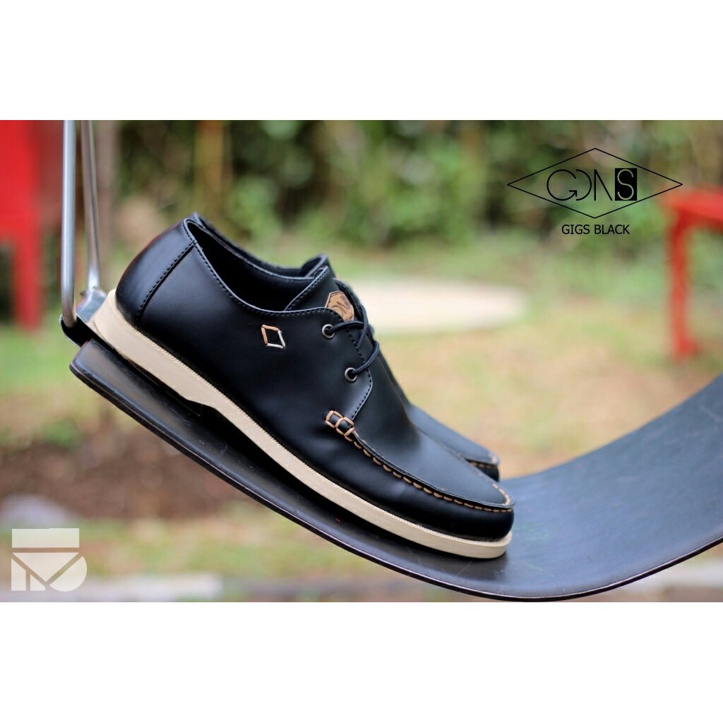 Gigs Black | Sepatu  Casual Formal Santai Semi Kasual Pria Cowok Laces Footwear Ori | FORIND x GDNS