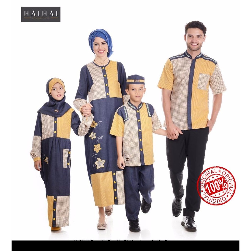 TERLARIS Model Baju Couple HaiHai Family 01 Kuning ORIGINAL Baju Lebaran Keluarga
